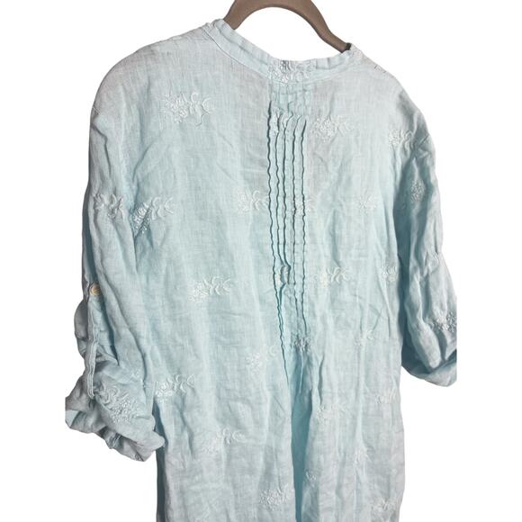 CP Shades x Calypso St. Barth Blue Linen Embroidered Pintuck Tunic Size XS - Picture 7 of 8
